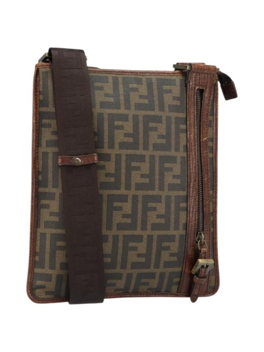 Authentic FENDI Zucca Canvas Shoulder Bag PVC Black Brown